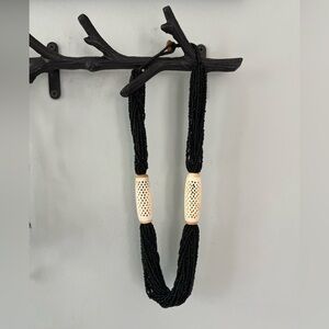 Vintage Black multi strand beaded necklace with carved beads